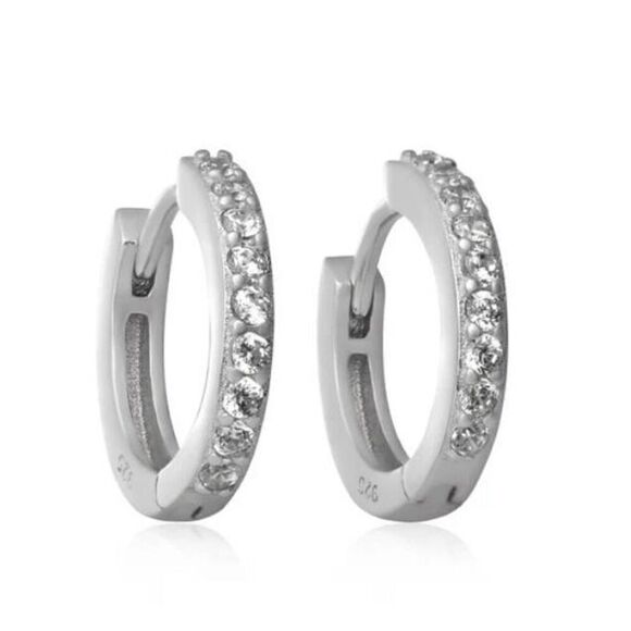 New~Sterling Silver Channel Set Sim Diamond Channel Set Huggie Hoop Earrings - Picture 1 of 5